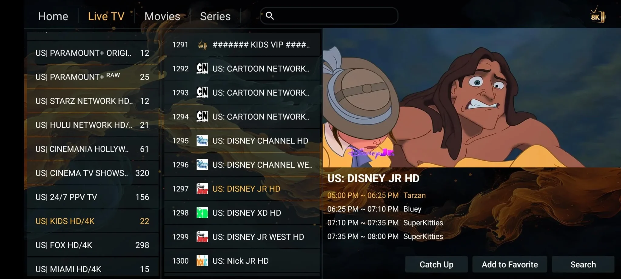 IPTV app interface films en series